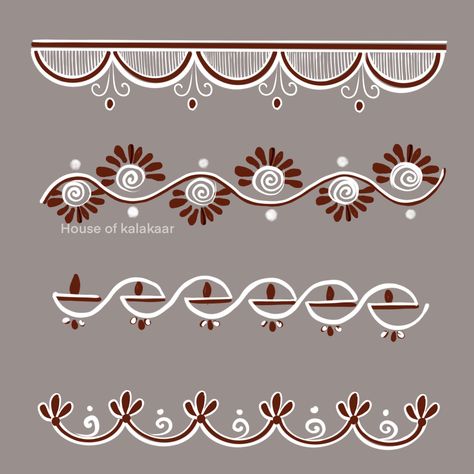 Alpona Border Design Easy, Alpona Simple Design, Warli Painting Border Design, Alpona Design Easy Simple, Rongali Border Design, Easy Kolka Design, Alpona Design Drawing, Diwali Mandana Designs, Alpona Design Border