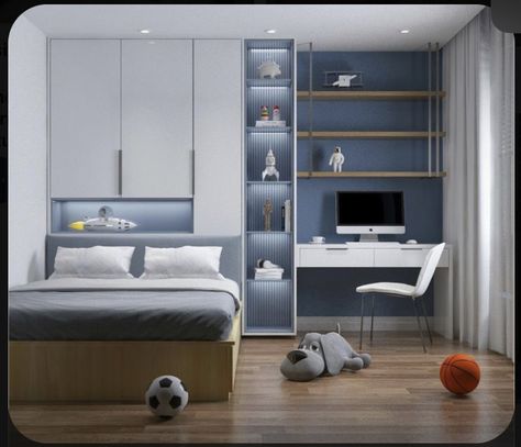 Blue And White Bedroom Modern, Kids Bedroom Design Modern, Child Bedroom Ideas, Kids Room Design Boys Bedroom Ideas, Small Bedroom Kids, Child Bedroom Design, Child Room Design, Blue Kids Bedroom, Small Bedroom Interior Design