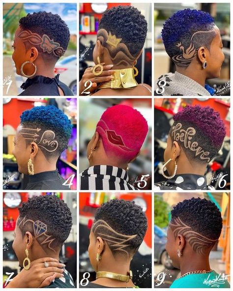 45 Edgy Fade Hair Cuts for Black Women with Short Hair in 2023 - Coils and Glory Afro Haircuts Women, Hair Cuts For Black Women, Fade Haircut Women, Shaved Design, Short Natural Haircuts, Black Hair Cuts, Short Hair Designs, Black Hair Short Cuts, Fade Hair