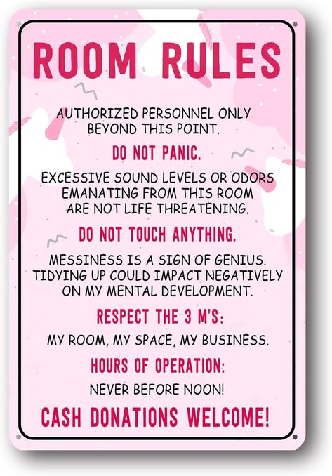 Preppy Decorations, Rules Aesthetic, Pink Teen Bedrooms, Pink Teen Girl Bedroom, Signs Of Genius, Teen Girl Bedroom Decor, Room Rules, Door Bedroom, Mental Development