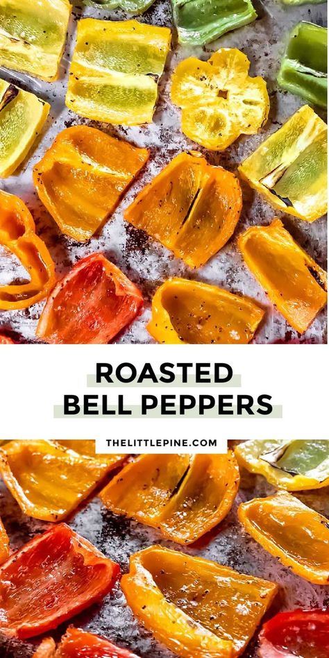 *NEW* Roasted bell peppers are soft, mellow and add a beautiful pop of flavor and color to just about every sheet pan or veggie mix. #roastedbellpeppers #lowcarbroastedbellpeppers #ketosidedish #lowcarbsidedish Roast Bell Peppers In Oven, Roasted Bell Peppers Oven, Oven Roasted Zucchini, Roasted Bell Peppers, Baked Cabbage, Stuffed Peppers Healthy, Keto Side, Roasted Cabbage, Roasted Onions