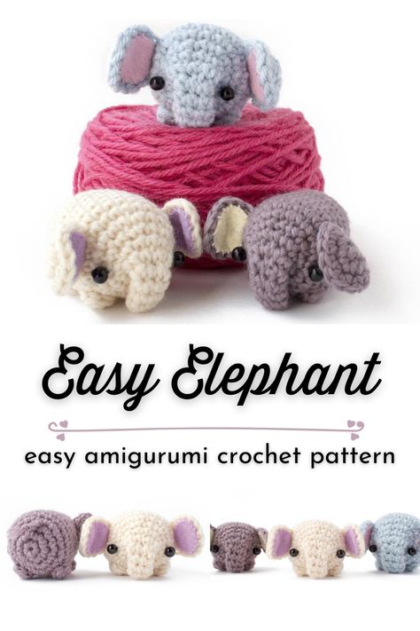 Crochet Elephant Keychain Free Pattern, Tiny Crochet Elephant, Easy Crochet Creatures, Crotchet Stuff Animals Easy, Easy Crochet Elephant, Mini Crochet Elephant, Mini Crochet Stuffies, Quick Easy Amigurumi, Crochet Elephant Keychain