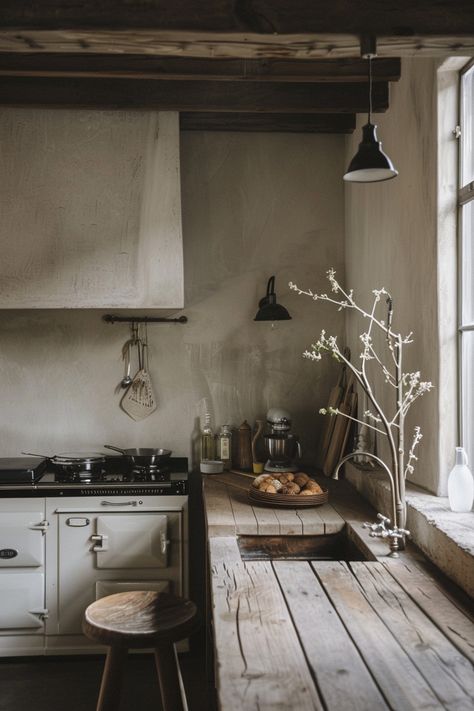 Embrace rustic farmhouse kitchen decor ideas that celebrate the beauty of imperfection and the simplicity of country living. Let your kitchen reflect your love for all things cozy and charming. #RusticCharm #FarmhouseKitchen #DecorIdeas #CountryLiving #CozyCharm Primitive Cottage Decor, Primitive Homes Interiors, Small Kitchen Diner, Wabi Sabi Kitchen, Reclaimed Kitchen, Rustic Country Cottage, Primitive Kitchens, Farmhouse Kitchen Decor Ideas, Rustic Farmhouse Kitchen Decor