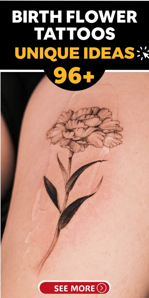 Explore the significance and allure of birth flower tattoos personalized for every month! Find a unique floral tattoo that mirrors your birth month and traits. Whether it's the subtle snowdrop for January or the bold marigold for October, let your birth flower ink flourish with symbolism and grace. June And August Birth Flower Tattoo, Unique Floral Tattoo, Honeysuckle Tattoo, Gladiolus Tattoo, Marigold Tattoo, Water Lily Tattoos, Carnation Tattoo, Full Hand Tattoo, Daffodil Tattoo