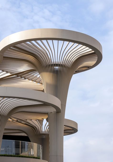 solar trees marketplace - a biophilic oasis amidst shanghai's urban landscape Koichi Takada, Biophilic Architecture, Solar Tree, Organic Structure, Japanese Architect, Tree Canopy, New Building, Canopy Design, Green Architecture