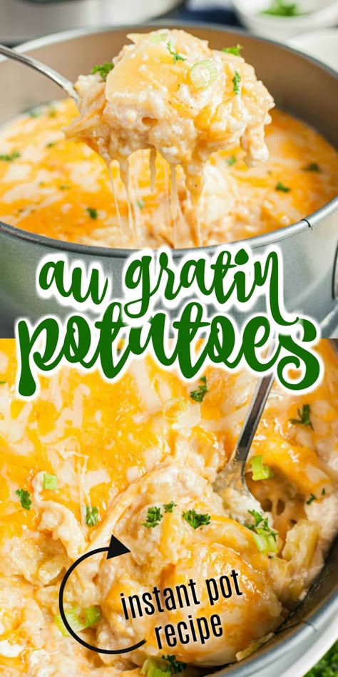 Creamy and cheesy Au Gratin Potatoes are easier to make than ever! Try these Instant Pot Au Gratin Potatoes next time you need a delicious side dish that the whole family loves. Instant Pot Potato Side Dishes, Instant Pot Augratin Potatoes, Instapot Potatoes Au Gratin, Au Gratin Potatoes In Instant Pot, Instant Pot Recipes For Potatoes, Instant Pot Potatoes Au Gratin, Instapot Side Dish Recipes, Instapot Potato Recipes, Au Gratin Potatoes Instant Pot