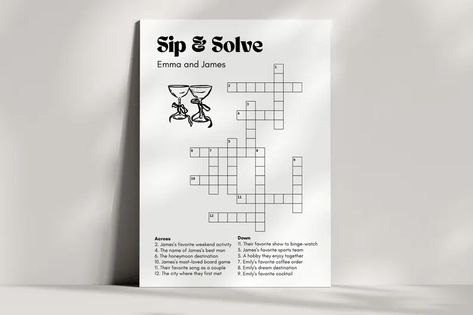 Sip and Solve Wedding Crossword 5x7 Custom Crossword Puzzle Wedding Template Sip and Solve Crossword Template - Etsy Australia Sip And Solve Wedding, Crossword Template, Sip And Solve, Yard Games Wedding, Wedding Yard Games, Puzzle Wedding, Wedding Yard, Wedding Minimal, Wedding Puzzle