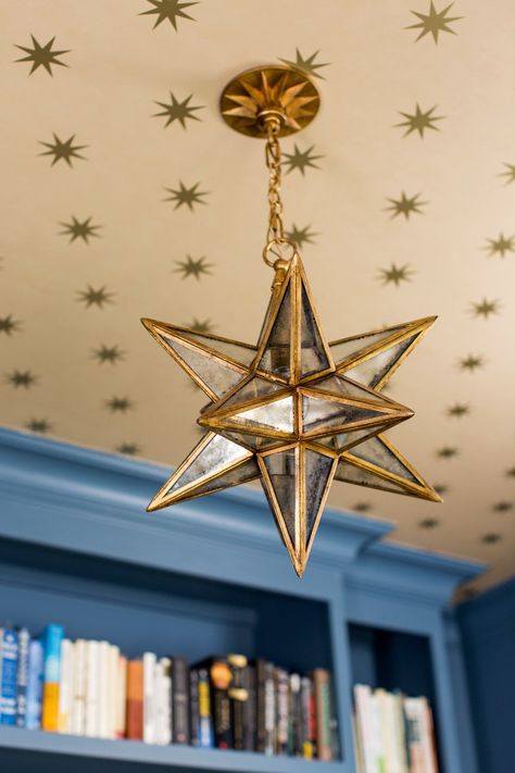 Stars Interior Design, Stars Home Decor, Accent Lighting Interior Design, Star Interior Design, Celestial Lighting, Whimsical Home Library, Celestial Dining Room, Magic Interior Design, Astral Nursery