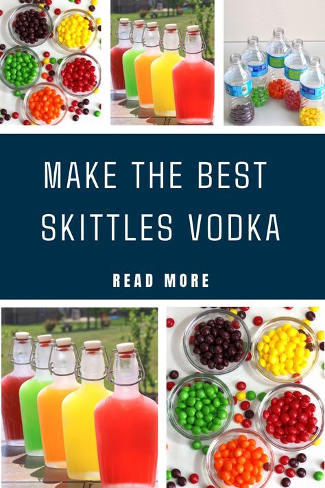 Step by step photo tutorial for making Skittles vodka, a candy-flavored alcohol treat for adults featuring Skittles candies. This new and improved method takes less than 24 hours. Skittles Shot, Skittles Recipes, Skittles Drink, Skittle Vodka, Skittles Vodka, Vodka Gummy Bears, Flavored Alcohol, Flavored Rum, Rum Balls