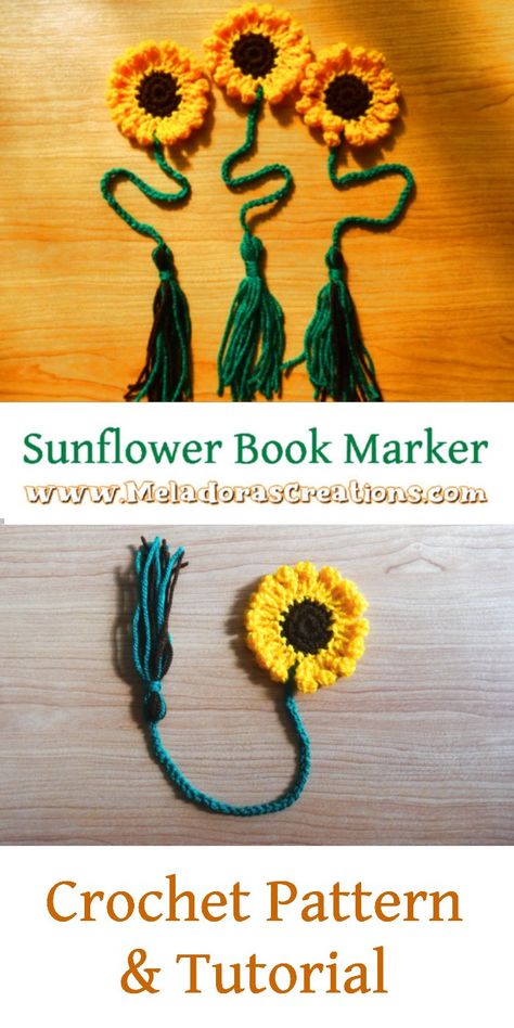 Crochet Bookmarks Free Patterns, Easy Crochet Bookmarks, Marque-pages Au Crochet, Book Marker, Crochet Bookmark Pattern, Confection Au Crochet, Crochet Sunflower, Crochet Simple, Crochet Bookmarks