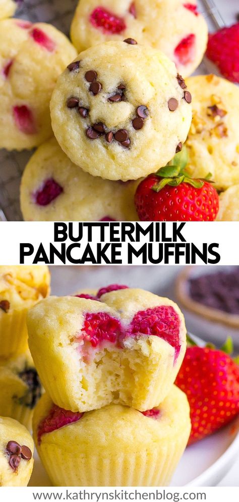 Easy Pancake Muffins Recipe (Can Be Made into Mini Muffins) Muffin Tin Pancakes, Pancake Muffins Recipe, Mini Pancake Muffins, Buttermilk Muffins, Easy Pancake, Buttermilk Pancake, Flavored Pancakes, Pancake Bites, Pancake Muffins