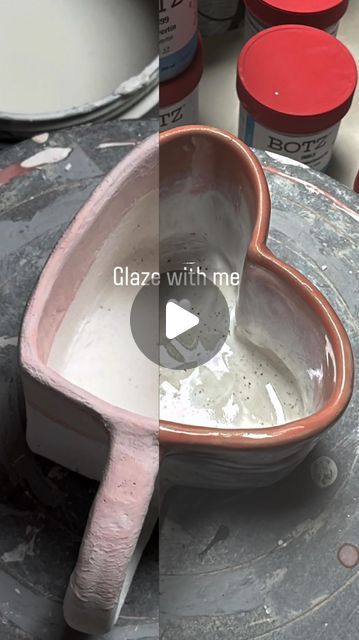 Denise | pottery | handbuild on Instagram: "Glaze with me 🎨

1. Apply 2 layers of BOTZ 9313 (Pyrite White) to the lower 2/3, inside and outside.

2. Apply 2 layers of BOTZ 9307 (Pearl Pink) to the upper strip, inside and outside.

3. Apply a thick strip of BOTZ Plus where the glazes meet.

That‘s it. I fired it at 1,220°C. 😊

#pottery #glazing #botz #mug #tutorial #beginner #ceramic" Botz Glaze, Pearl Pink, Inside And Outside, Glaze, The Outsiders, How To Apply, Mug, Ceramics, Pink