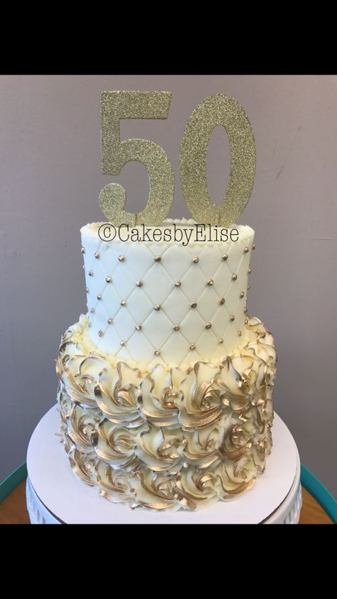 50 Wedding Anniversary Decor, Cakes For 50th Wedding Anniversary, 50th Anniversary Cakes Gold 2 Tier, Golden Anniversary Cake Ideas, 50 Year Anniversary Cake, 50th Anniversary Cakes Gold, 50 Wedding Anniversary Cake, Anniversary Cake 50th, 50th Anniversary Cake Ideas