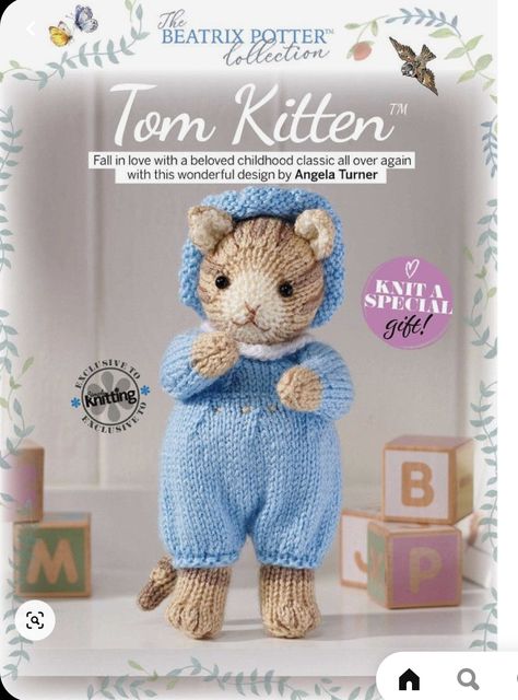 Tom Kitten Knitting Pattern, Knitted Kitten, Cat Knitting Pattern, Toy Knitting Patterns, Tom Kitten, Knitting Dolls Free Patterns, Knit Cat, Rabbit Knitting Pattern, Knitted Dolls Free