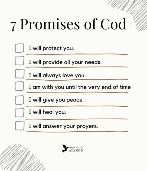 7 promises of God ❤️ - Hope in Life with God 7 Promises Of Love For Him, 7 Promises Of God, Standing On Gods Promises, 7 Promises Of Love, God Promises Quotes, God’s Promises, Promises Of God Scriptures, Jazzy Core, Gods Promises Quotes