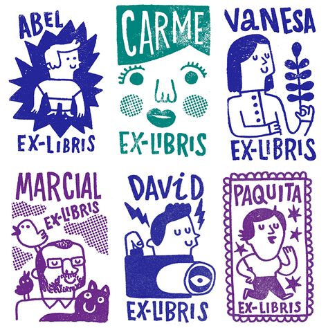 rubber stamp set. Each ex libris for a family member. Ex Libris Design Ideas, Lino Ideas, Ex Libris Stamp, Eraser Stamp, Letter Stamp, Stamp Logo, Lino Prints, Mid Century Illustration, Lino Cut