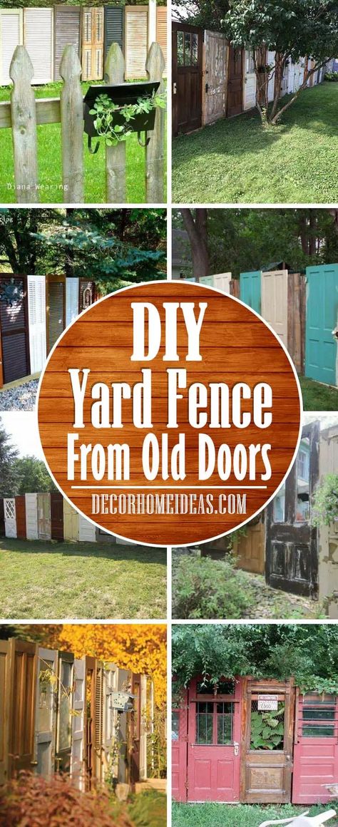 Repurpose Doors, Wood Decorating Ideas, Old Door Decor, Fence Diy, Diy Privacy Fence, Recycled Door, Fence Doors, Yard Fence, Old Wooden Doors