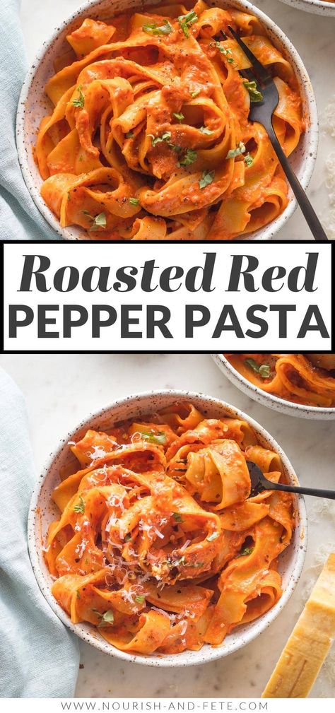 This creamy roasted red pepper pasta is a luxurious but easy dinner ready in just 30 minutes. Red Bell Pepper Recipes, Roasted Red Peppers Recipes, Red Pepper Pasta Sauce, Red Pepper Recipes, Red Pasta, Roasted Red Pepper Pasta, Red Pepper Pasta, Roasted Red Pepper Sauce, Red Sauce Pasta