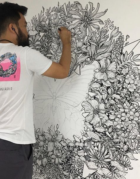 Kerby Rosanes on Behance Kerby Rosanes Doodle Art, Wall Art Pen, Kerry Rosanes, Portfolio Wall, Unusual Wall Art, Illustrator Portfolio, Metal Flower Wall Art, Acrylic Flower Painting, Fineliner Art