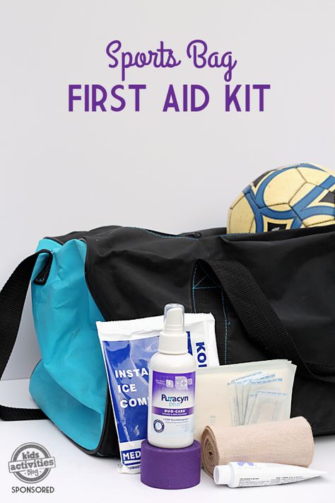 What to Pack in a Sports Bag First Aid Kit sponsored by #TeamPuracynPlus Diy First Aid Kit For Sports, Baseball First Aid Kit, Sports First Aid Kit, First Aid Kit Checklist, Sports Parent, Crafts For Teens To Make, Soccer Coaching, Youth Sports, Aid Kit