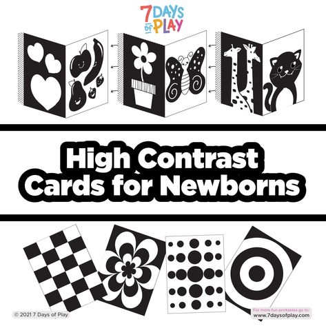 High Contrast Cards, Color Activities For Toddlers, Newborn Play, Black And White Patterns, High Contrast Images, Baby Sensory Play, Counseling Kids, Playdough Kits, Free Printable Cards