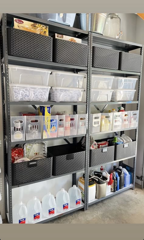 Garage Systems Organization Ideas, Garage Storage Shelves Organizing Ideas, Basement Organization Ideas Unfinished, Store Room Organization, Storeroom Ideas Storage, Stock Room Ideas Storage, Garage Pantry, Warehouse Organization, Smart Storage Ideas