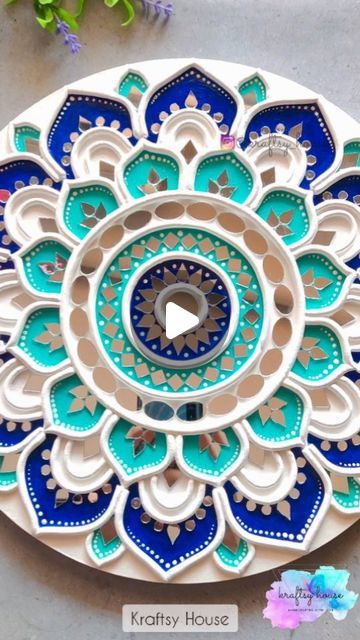 How To Draw Design For Lippan Art, Blue Lippan Art, Wall Hanging Ideas Handmade, Lippan Art Design, Lippan Artwork, Lippon Art, Mandala Making, Diy Watercolor Cards, Diya Stand