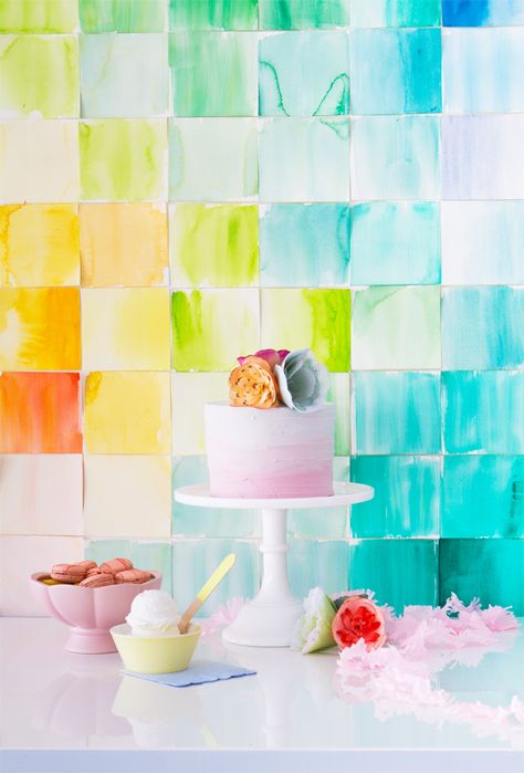 Need some creative inspiration? Here are 50 Must do DIY Projects from April to fuel your DIY needs until the end of May! Pin this now! Diy Watercolor Paper, Watercolor Squares, Diy Backdrops, Zantangle Art, Watercolor Party, Diy Photo Backdrop, Party Backdrops, Oh Happy Day, Photo Backdrops