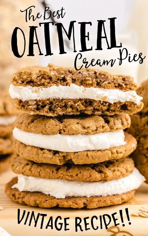 Homemade Oatmeal Cream Pies, Oatmeal Cream Pie, Oatmeal Pie, Cream Pie Filling, Oatmeal Creme Pie, Oatmeal Cookie Bars, Oatmeal Cream Pies, Vanilla Filling, Oatmeal Cake