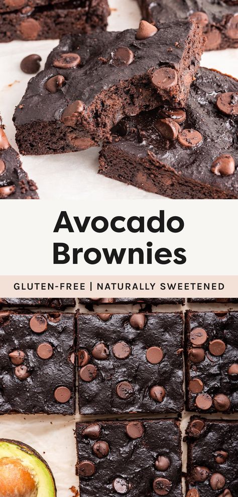 These healthy and delicious avocado brownies are gluten-free, naturally sweetened and made with avocado instead of oil or butter. They're rich, fudgy and super easy to make! Avocado Oil Recipes, Avocado Recipes Dessert, Nutritional Meals, Healthy Avocado, Avocado Brownies, Sweet Potato Brownies, Adventure Ideas, Healthier Desserts, Baking Inspiration