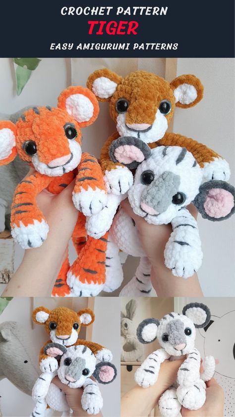 Crochet PATTERN Tiger: easy Amigurumi patterns #crochetplushieseasy #crochetplushiesideas #crochetpatternsplushies #crochetplushiessmall #crochetplushiesbunny #crochetteddybear #easycrochetplushies Plush Toys Crochet, Tiger Free Crochet Pattern, Crochet Plush Toys, Simple Crochet Plush, Crochet Projects Stuffed Animals, Cute Crochet Stuffies, Crochet Stuffed Animal Clothes, Crochet Tiger Pattern Free, Tiger Crochet Pattern Free