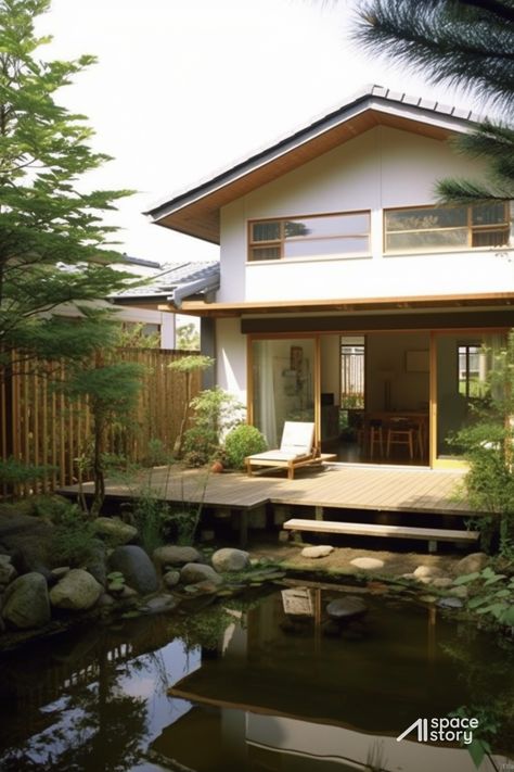 Credit to: Facebook Page "AI Space Story" Japanese Small House Design, Japanese Exterior Design, Japanese Cottage, Small Japanese House, Japanese Exterior, Japanese Small House, The Japanese House, Japanese Homes, Traditional Japanese Home