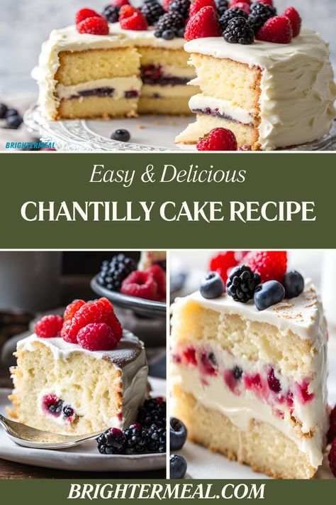 Chantilly Cake Recipe Homemade Chantilly Cake, Chantilly Sheet Cake Recipe, 3 Tier Cake Recipes, Chantilly Lace Cake, Chantilly Cake With Box Cake, Chantelle Cake, Lady Finger Cake Recipe, Berry Chantilly Cake Recipe, Fruit Cake Filling