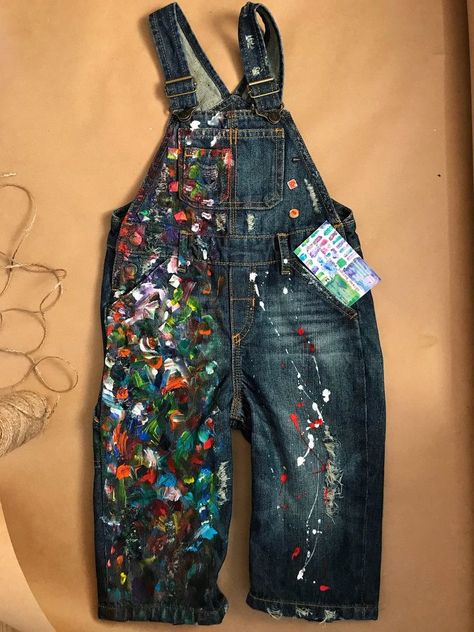 Paint Splatter Overalls, Unique Kids Gifts, Painted Overalls, Fancy Birthday, Distressed Overalls, Painted Clothing, Unique Gifts For Kids, Trendy Kids Outfits, Hand Painted Clothing