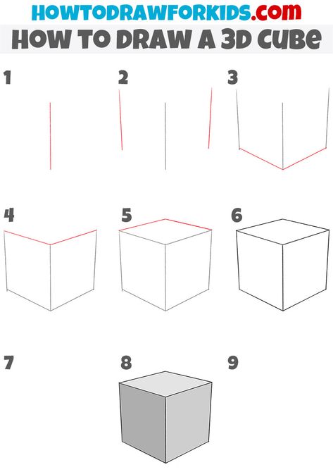 How To Draw 3d, Draw 3d, Easy Draw, Free Preschool Printables, 3d Cube, Shapes Worksheets, Basic Drawing, Free Preschool, Drawing Tutorial Easy