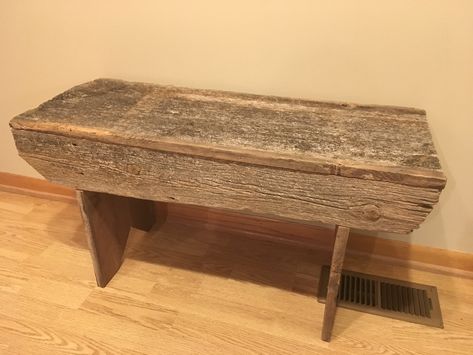 If you grew up in the midwest like I did, you have undoubtedly sat on an old, rustic farm bench at some point in your life. They are almost always made of extra wood that was sitting around, beat up, and used indoors and out. #DIY #woodworking #HCbyJC #rustic #bench #farmstyle #barnboard #barnwood Barnboard Projects, Art Projects To Sell, Farmhouse Antique Decor, Farm Bench, Barn Board Projects, Wood Metal Furniture, Calligraphy Crafts, Log Home Kitchen, Barnwood Ideas