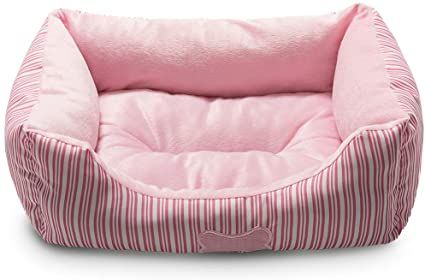 Amazon.com : Hollypet TC Fabric Plush Small Dog Cat Bed Self-Warming Pet Bed, Pink : Pet Supplies Pink Dog Beds, Heated Cat Bed, Pink Pet, Cat Activity, Small Bed, Pink Bedding, Pink And White Stripes, Cat Plush, Pink Dog