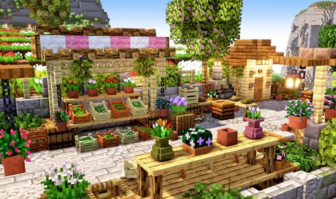 Minecraft Tulip, Minecraft Market, Minecraft Cottagecore, Minecraft Kitchens, Minecraft Addons, Minecraft Kingdom, Wallpers Pink, Tulip Farm, Ideas Habitaciones