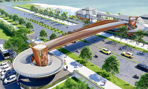 Construction of pedestrian overpass, Japan’s gift to Da Nang, begins - VnExpress International Pedestrian Bridge Design Concept, Pedestrian Bridge Architecture, Futuristic Infrastructure, Pedestrian Street Design, Overpass Design, Pedestrian Bridge Design, Overpass Bridge, School Building Plans, Bridges Architecture