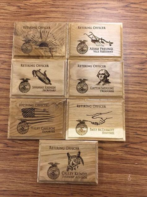 Officer plaques Community Service Ideas For Ffa, Ffa Week Ideas Dress Up, Ffa Themes For The Year, Ffa Officer Gifts, Ffa Gifts, Ffa Advisor, Agriculture Education Classroom, Agriculture Classroom, Agriculture Teacher