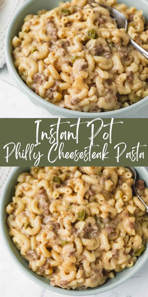 Philly Cheese Steak Instapot, Instant Pot Philly Cheese Steak Pasta, Instant Pot Philly Cheese Steak, Ground Beef Instant Pot Recipes, Philly Cheese Steak Pasta, Instant Pot Ground Beef Recipes, Philly Cheese Steak Crock Pot, Instant Pot Pasta Recipes, Philly Cheesesteak Pasta