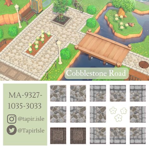 (1) #ACNHDesign - Twitter Search / Twitter Cobblestone Road, Motif Acnl, Brick Path, Animal Crossing Qr Codes Clothes, Animal Crossing Wild World, Path Design, Stone Path, Road Design, New Animal Crossing