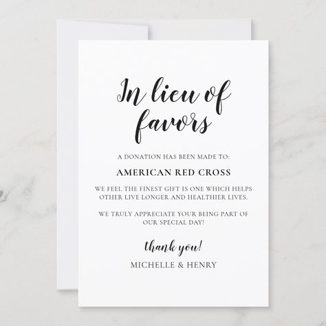 In Lieu of Favors Wedding Donation Sign Invitation In Lieu Of Favors, Wedding Favors Packaging, Tabletop Signs, American Red Cross, Favors Sign, Favors Wedding, Table Arrangements, Invitation Sizes, Popular Wedding