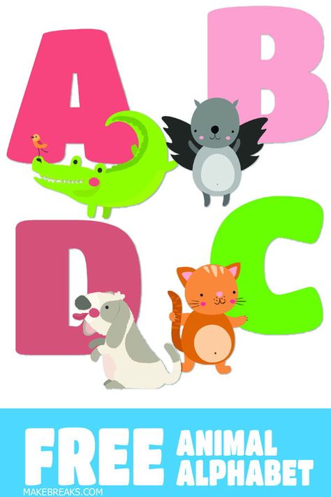 Free printable animal letters. 26 letters of the alphabet each illustrated with a cute animal. Alphabet With Animals Free Printable, Animal Alphabet Letters Printables, Safari Letters Printable Animals, Prek Learning, Free Alphabet Printables, Illustrated Alphabet, Printable Letter Templates, Animal Alphabet Letters, Animal Lessons