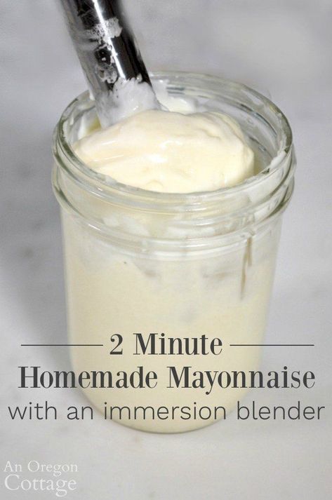 Got 2 minutes? Make an incredibly easy homemade mayonnaise using a mason jar and immersion blender with egg, oil, seasonings, and this recipe! Really - it's that easy to make your own healthy mayonnaise. #mayonnaise #recipe Mayonnaise Recipes, Homemade Mayonnaise Recipe, Processor Recipes, Homemade Mayo, Mayonnaise Recipe, Chewy Granola, Homemade Condiments, Homemade Mayonnaise, Homemade Mixes