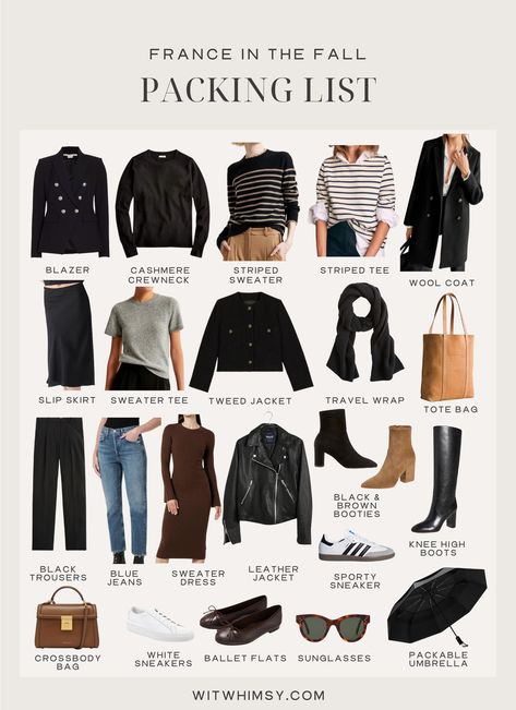 Fall Packing List Outfits, France In Fall, What To Pack For France, France Outfits Winter, Winter Paris Outfits, French Fall Outfits, Fall Packing List, Fall Packing, Italy Travel Outfit