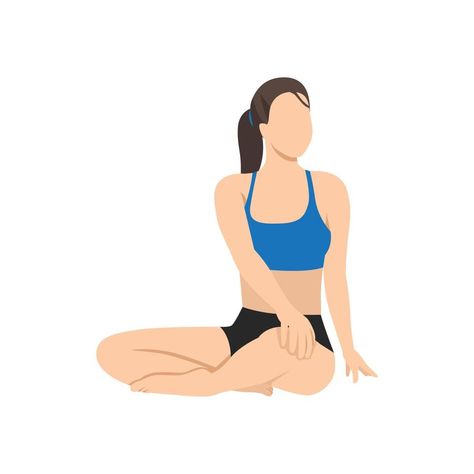 Sukhasana Pose, Yoga Cartoon, Twist Yoga, Fertility Tracker, Cute Sketches, Flat Vector Illustration, Yoga Art, Yoga Sequences, Flat Vector