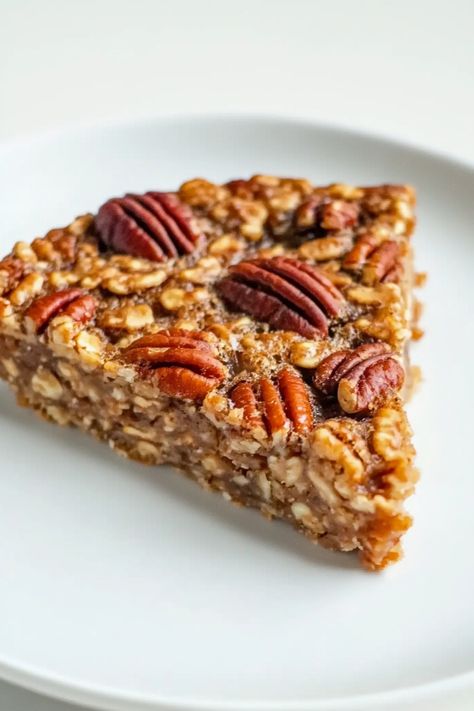 Indulge in the warm and comforting flavors of pecan pie with this delicious oatmeal bake recipe. Made with wholesome oats, sweet maple syrup, crunchy pecans, and aromatic cinnamon, this dish is perfect for a cozy breakfast or as a satisfying dessert. Easy to make and full of goodness, this pecan pie oatmeal bake will surely become a family favorite. Enjoy a slice with a dollop of Greek yogurt or a drizzle of honey for an extra touch of sweetness. Pecan Pie Oatmeal, Granola Pie, Easy Pecan Pie, Homemade Pecan Pie, Oatmeal Bake, Delicious Oatmeal, Pecan Pie Easy, Cozy Breakfast, Chocolate Pecan Pie