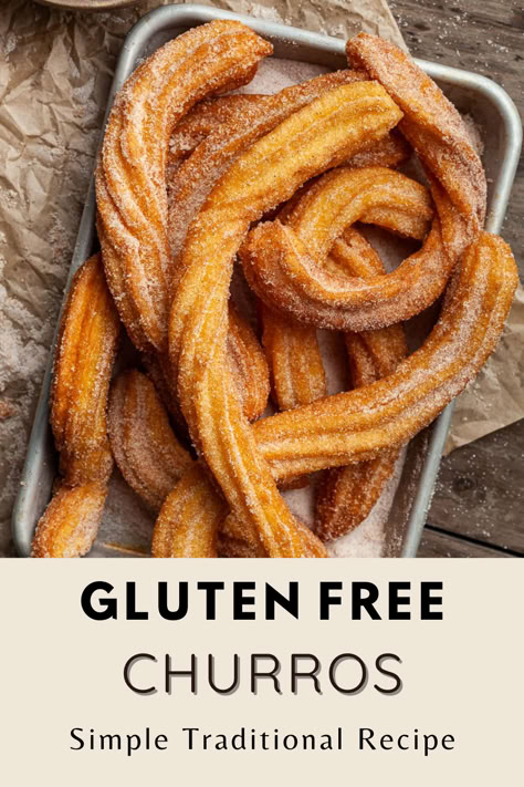 Gluten Free Churros are a classic, loved for their crispy, sugary exterior and soft, tender interior. Serve with homemade chocolate sauce for a special treat. Perfect for Cinco de Mayo Gluten Free Churros Recipe, Gluten Free Churros, Glutenfri Baking, Churros Recipe, Homemade Gluten Free, Gluten Free Sweets, Gluten Free Treats, Gluten Free Snacks, Gluten Free Recipes Easy