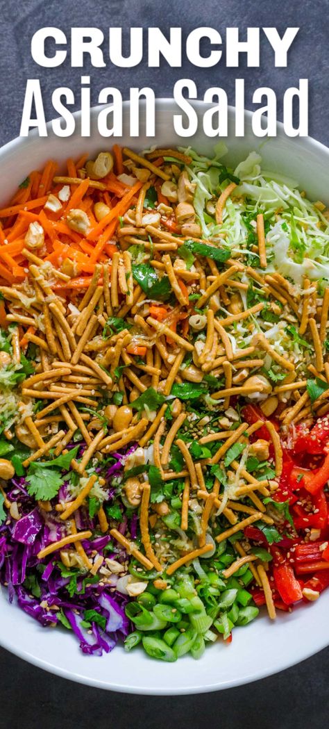 Crunchy Asian Salad, Asian Chopped Salad, Asian Salad Recipe, Asian Salad Dressing, Chopped Salad Recipes, Chow Mein Noodles, Crunchy Salad, Asian Salad, Cabbage Salad